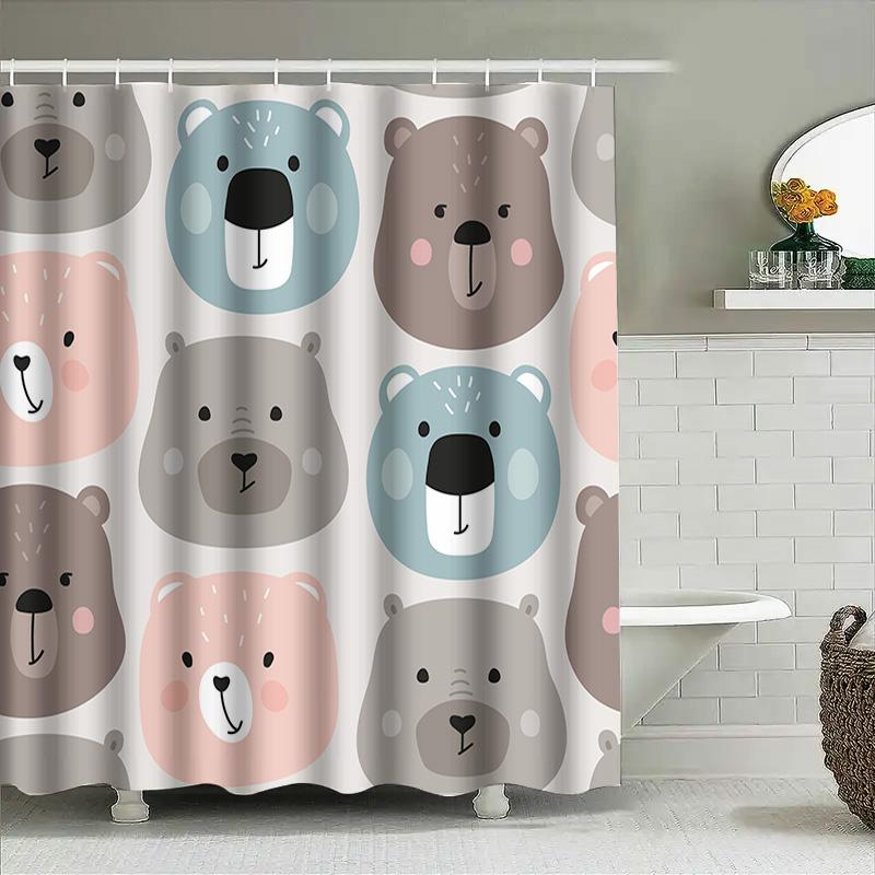 Cute Bear Pattern Shower Curtain Waterproof Bathroom Decor Home Decor