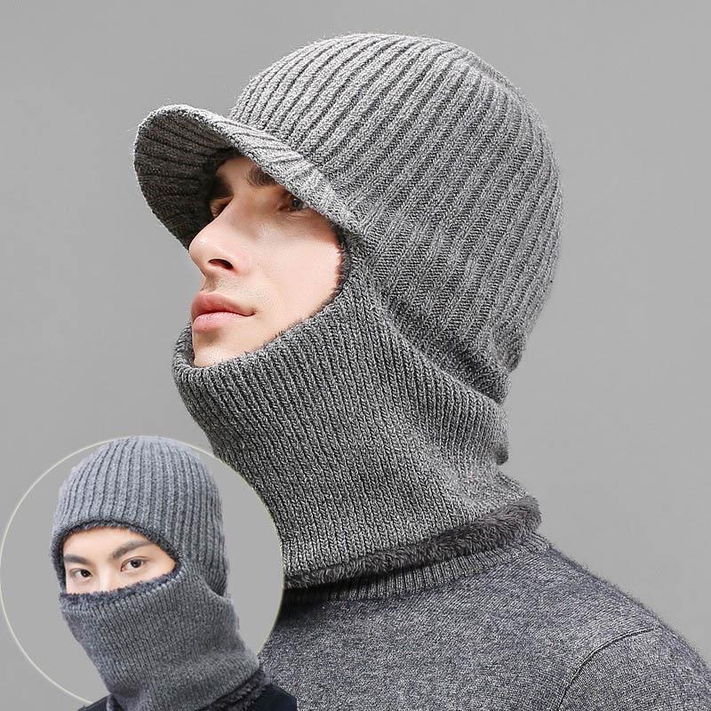 

Зимние теплые вязаные шапки мужские ветрозащитные маска для лица Кепка шеи шлем