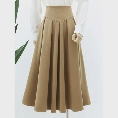 High-Waist Pleated Skirt with V-Waist - Spring/Autumn Slim Fit Umbrella Design