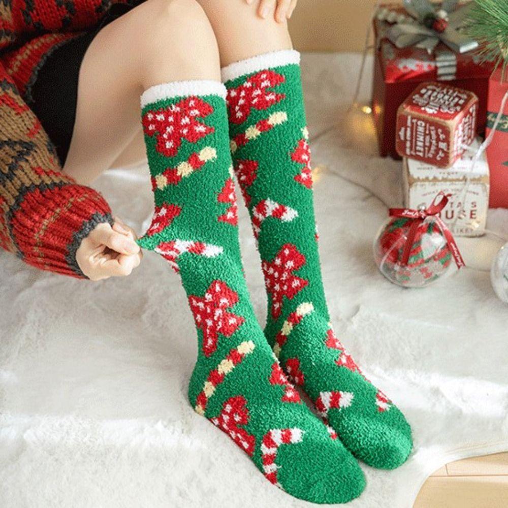 Thickened Floor Sleep Sock Coral Fleece Coral Plush Socks New Long Christmas Socks  Christmas