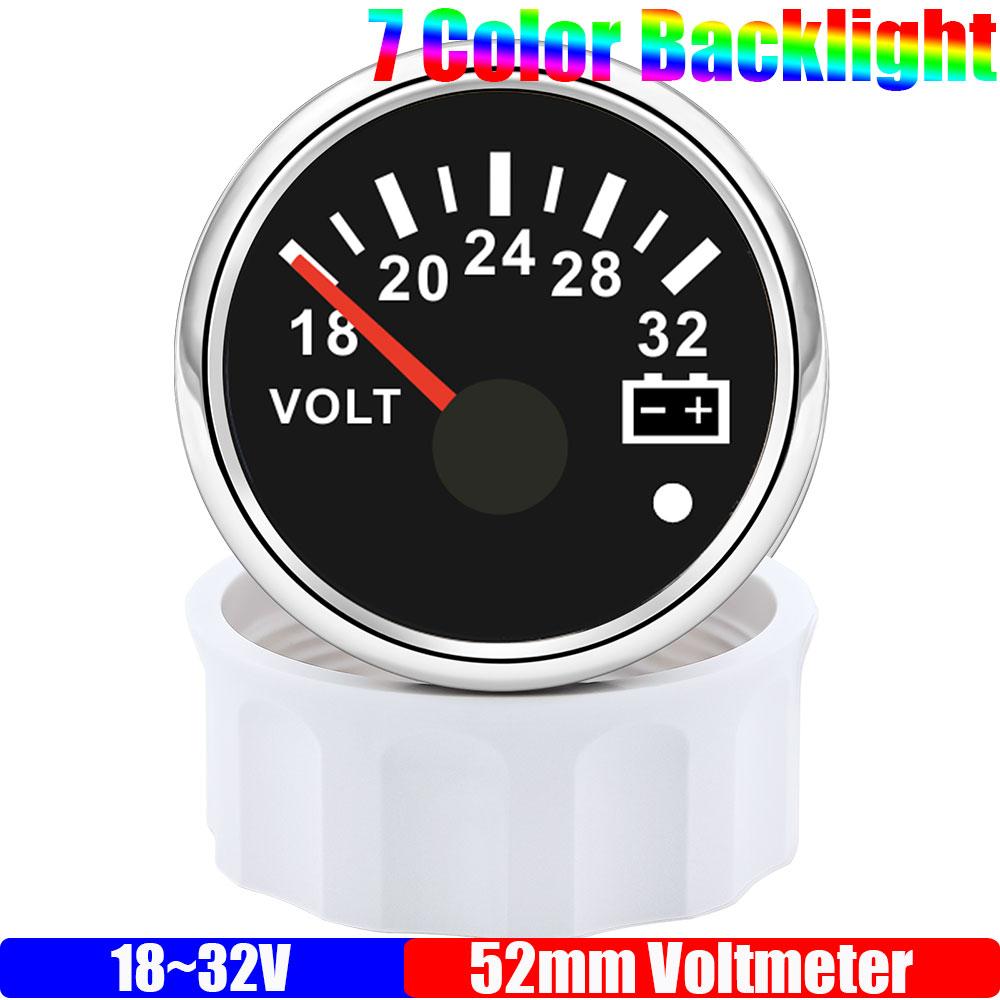2" 52MM Voltmeter for Marine Boat Car 8-16V VOLTS with Warning Light 7Color Light Voltage Gauge Waterproof Auto Car Gauge Custom