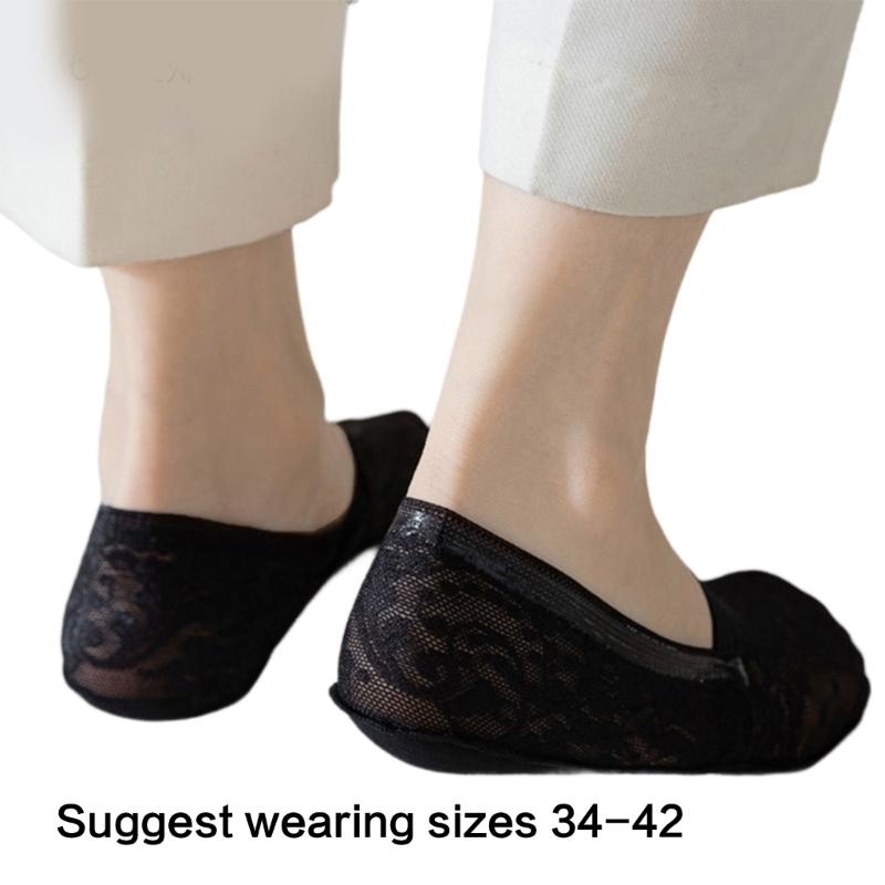 No Show Socks Women for Flats Invisible Hiddens Socks Lace Low Cut Liner Socks with Antis Slip Strips Cotton Bottom Socks