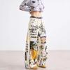 Graffiti-Print Jeans Damen Amerikanische Hiphop-Hosen High Street Locker Weite Hosen Trendige Damen Print Weite Hosen, Vintage Künstlerische Freizeithosen