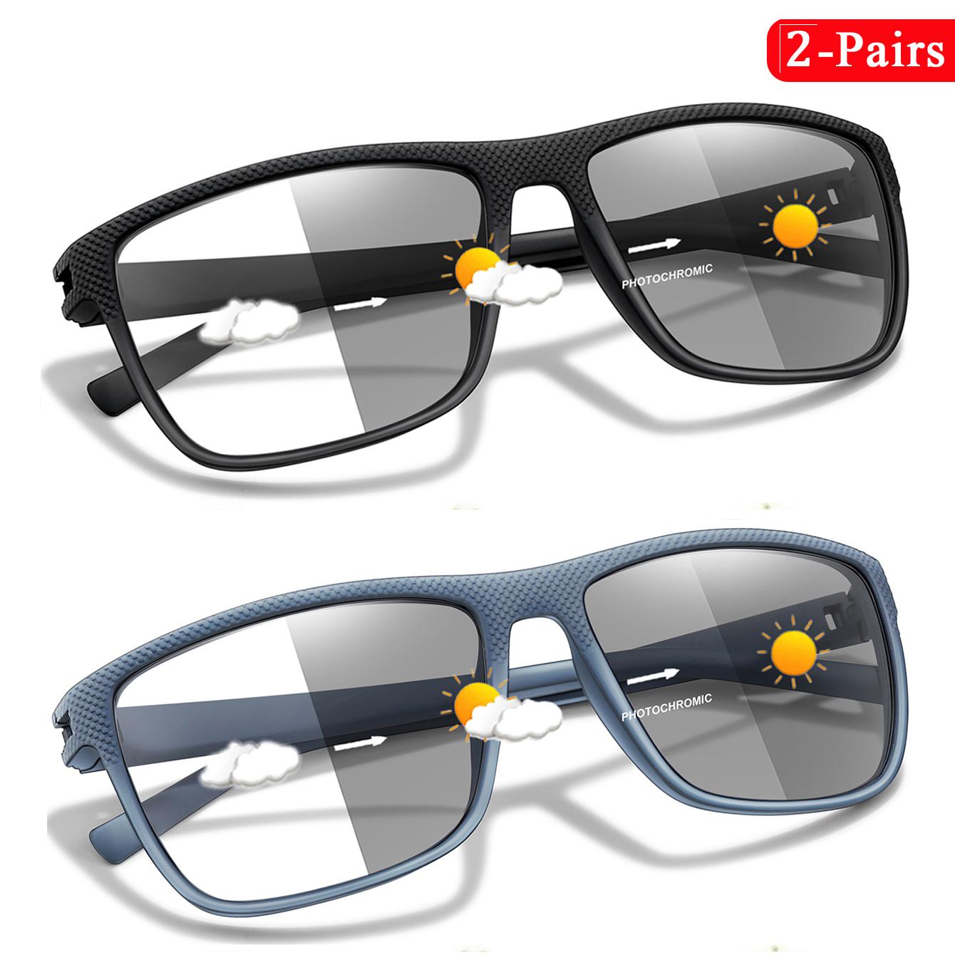 

2 пары классических фотохромных очков для чтения с защитой от синего света, прямоугольные очки для пресбиопии для бабушек и дедушек +150 +200 +300 0