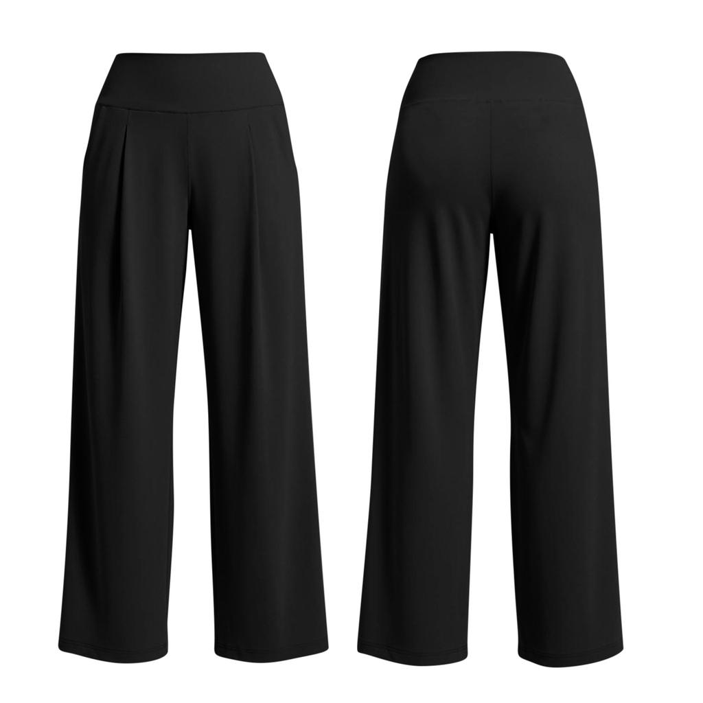 Women's Casual Wide Leg Pants Elastic Waistband with Pockets Soft Comfortable Fit Suitable for Daily Wear and Light Exercise