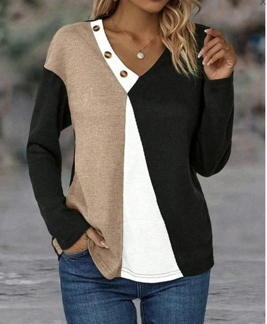 

2024 Summer Women’s Color Block Print Loose Short Sleeve Casual Button-up T-shirt 3XL