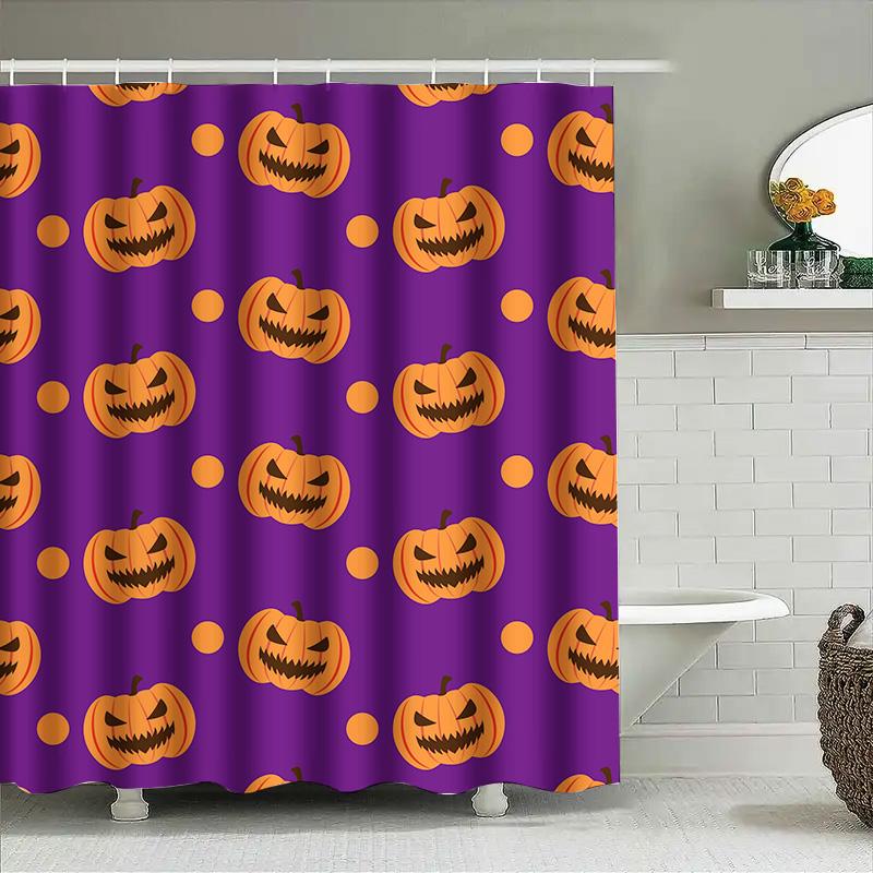 

Tuniu Halloween Pumpkin Pattern Shower Curtain Cute Orange & Black Spooky Bathroom Decor W60H190(CM)-1 Pcs