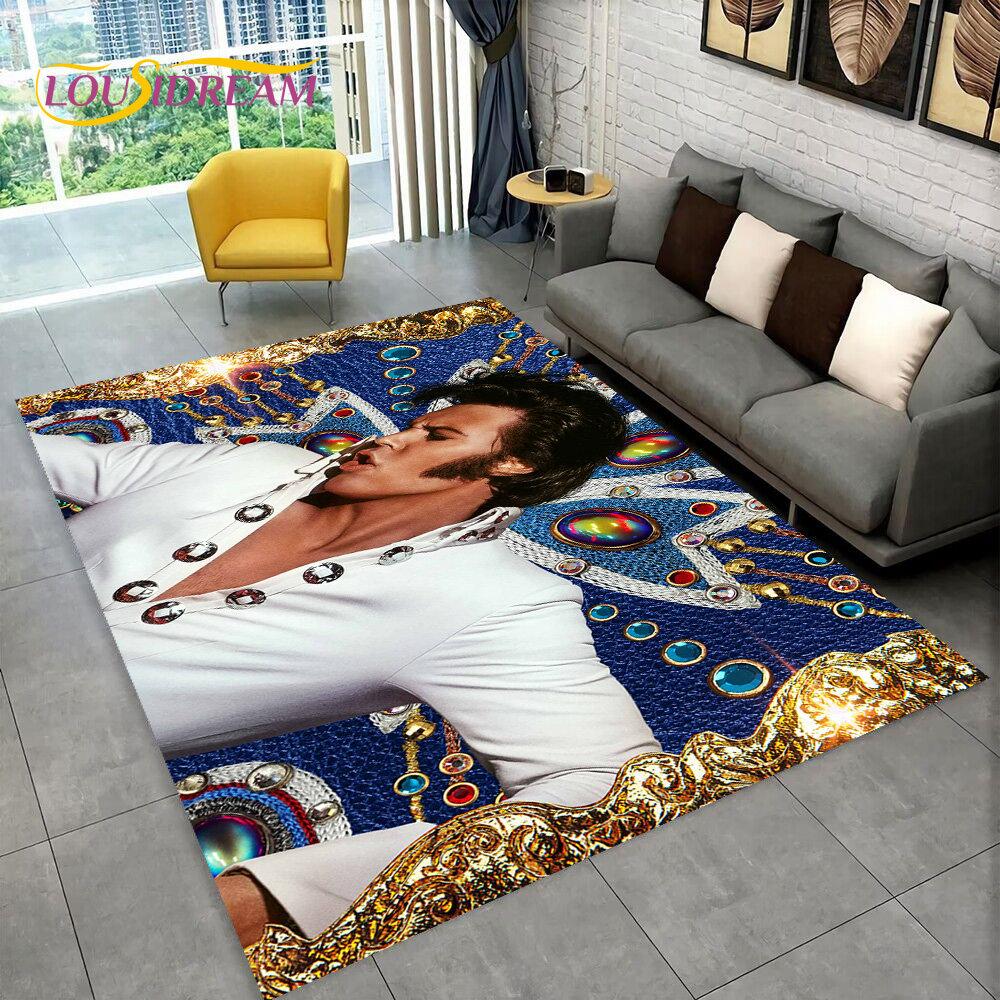 The King Elvis Presley Retro-Teppich, Teppich für Wohnzimmer, Schlafzimmer, Sofa, Fußmatte, Dekoration, Kinder spielen, rutschfeste Bodenmatte, 3D