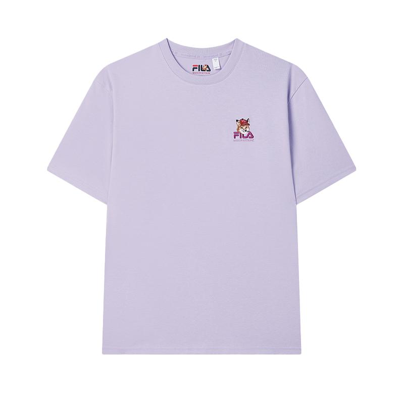 Fila X Maison Kitsune Fox T-Shirt Lightweight Breathable Quick-Dry Casual Versatile Short Sleeve Men Tops Purple F11U529101F-VT