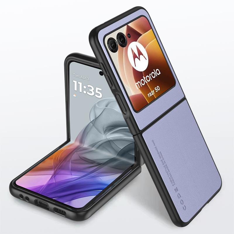Schlichte Lederhülle für Motorola Razr 50 Ultra Matte Bumper Ultradünne stoßfeste Hartschalen-Telefonabdeckung für Moto Razr50Ultra Kameraschutzschale