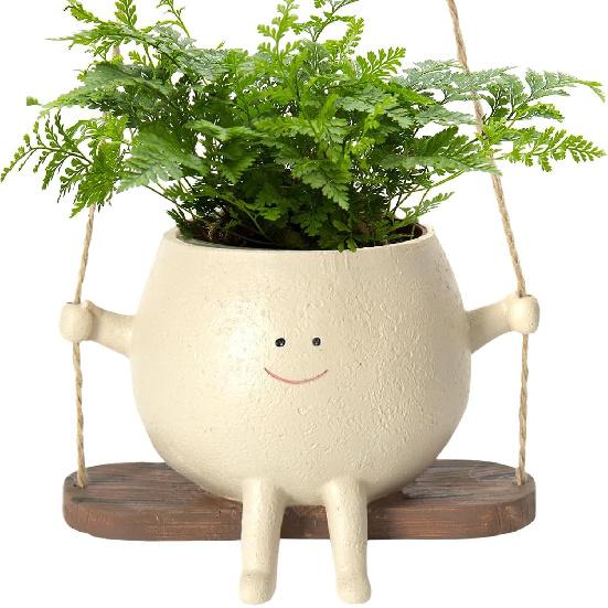 Swing Face Planter Pots, 1/2PCS Wall Hanging Head Planters, Smile Face Resin Flower Pot, Creative Succulents Plants Pot Basket, for Indoor, Outdoor,