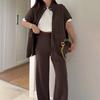 Women's Two Piece Outfit Casual Full And Wide Leg Pants Short Sleeve Shirt Set Casual