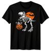 Halloween Dinosaur T-Shirt Trex Skeleton Spooky Dino Pumpkin Tee For Adults Kids