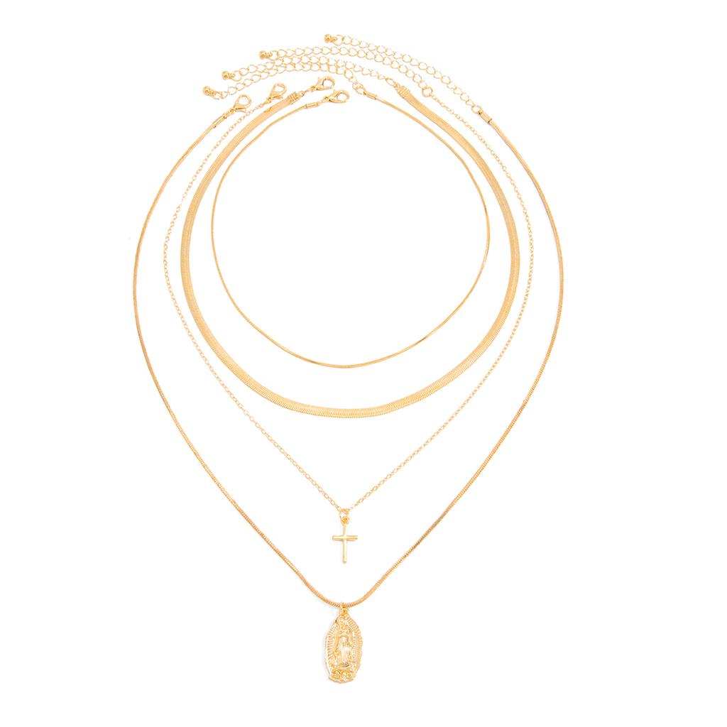 Ingemark 4Pcs/Set Punk Trendy Cross Jesus Pendant Necklaces for Women Hip-Hop Adjustable Metal Choker Chain Couple Charm Jewelry