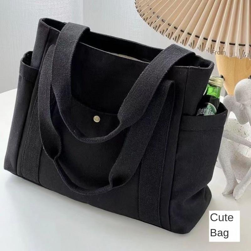 Canvas Tragetasche mit großem Fassungsvermögen, einfarbig mit Buchstaben, vielseitige Handtasche für Pendler, Arbeit, Studenten, Unterricht, Achseltasche für Damen, Einkaufstasche