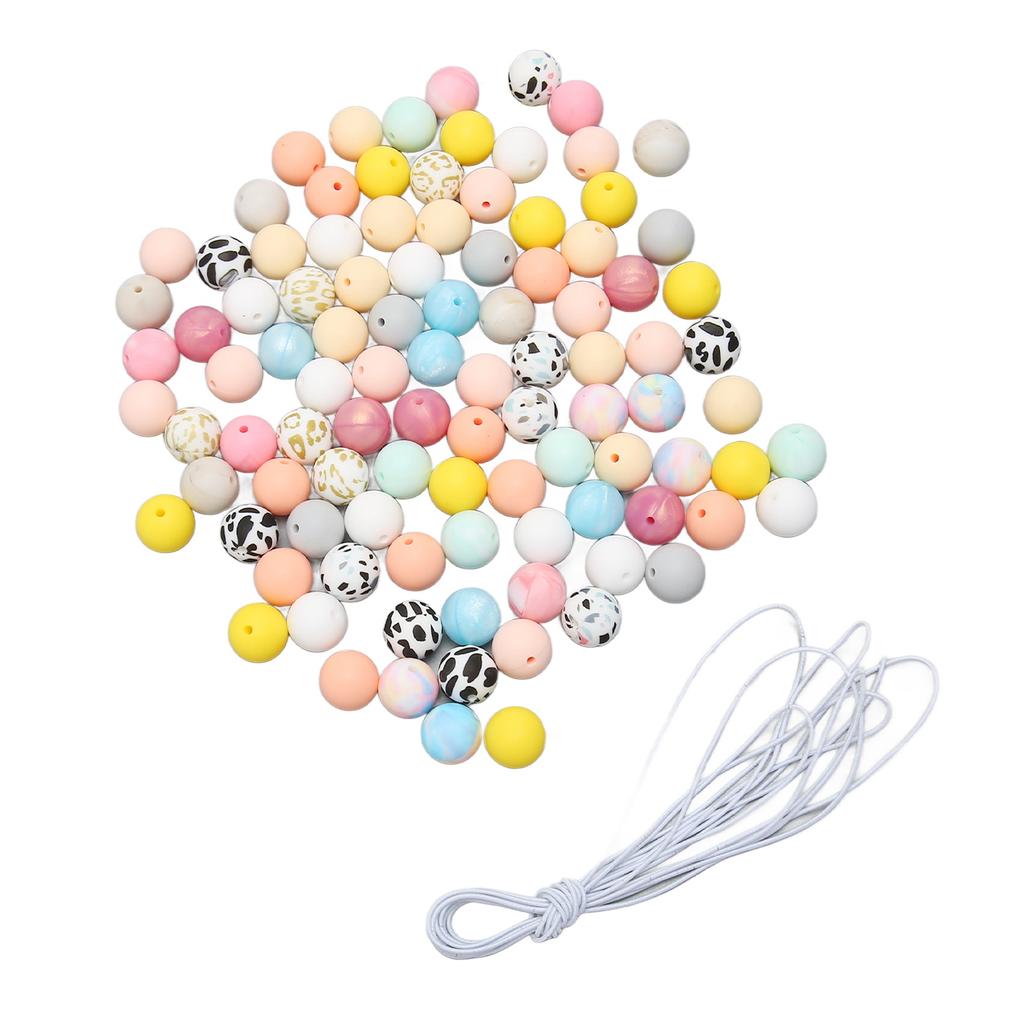 100 Stück Bunte Silikonperlen 15mm DIY Großloch Runde Bastelperlen für Armbänder Halsketten