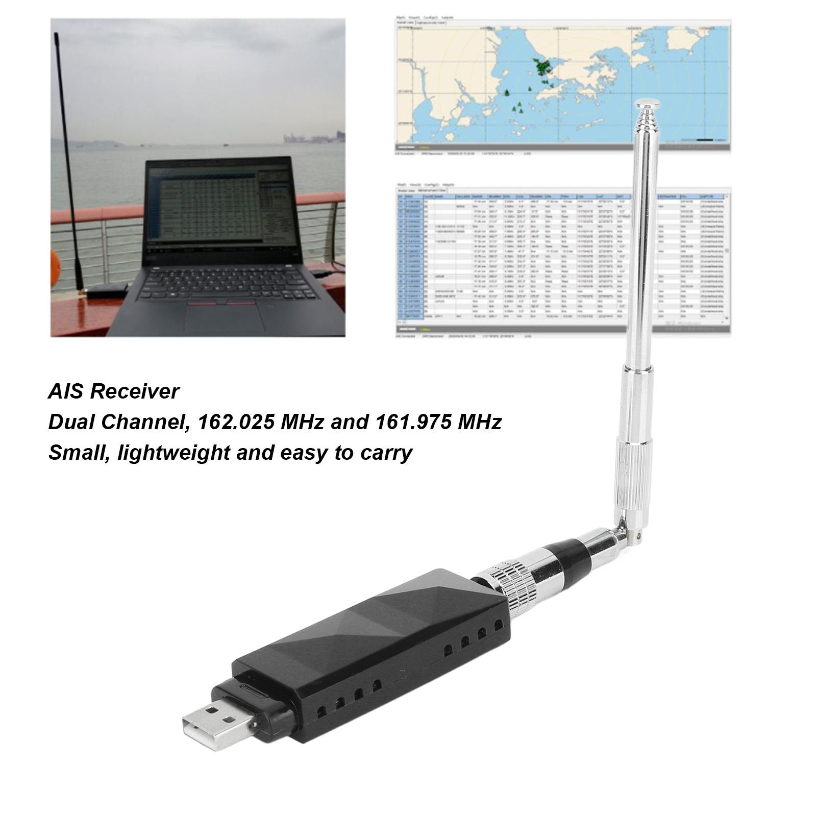 

Dual Channel AIS Receiver USB Output with Antenna Stainless Steel Foldable Portable for Boat Marine