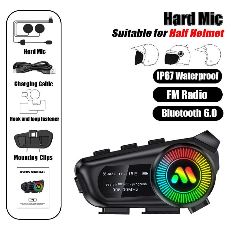 

Bluetooth Motorcycle Helmet Headsets Wireless Communication Riding Earphones BT 6.0 FM Radio LED Display TF Card Support