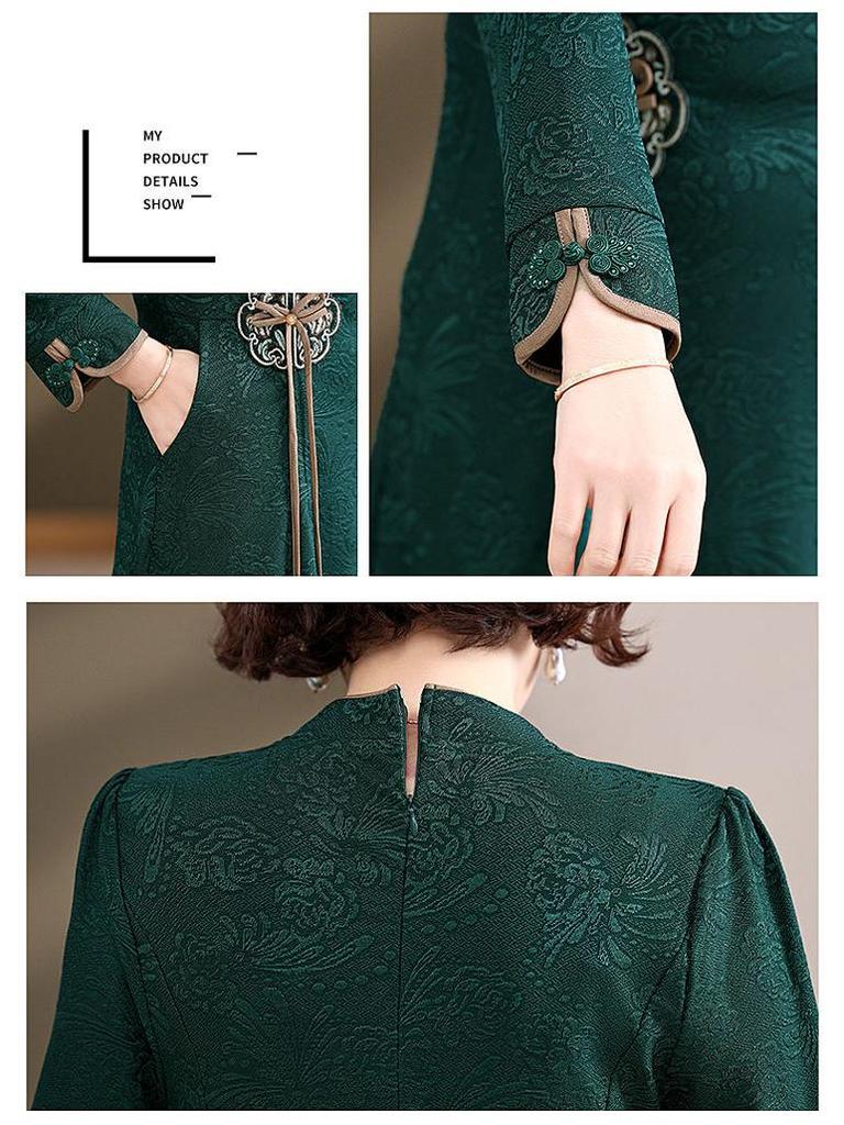 Autumn Mid-Length Embroidered Dress for Middle-Aged Women