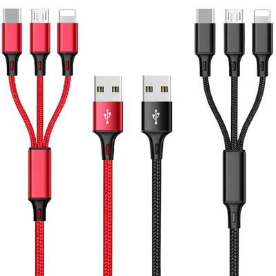 Multi USB Charging Cable 3A, 3 In 1 Fast Charger Cord Connector with Dual Phone/Type C/Micro USB Port Adapter Compatible with Tablets Phone