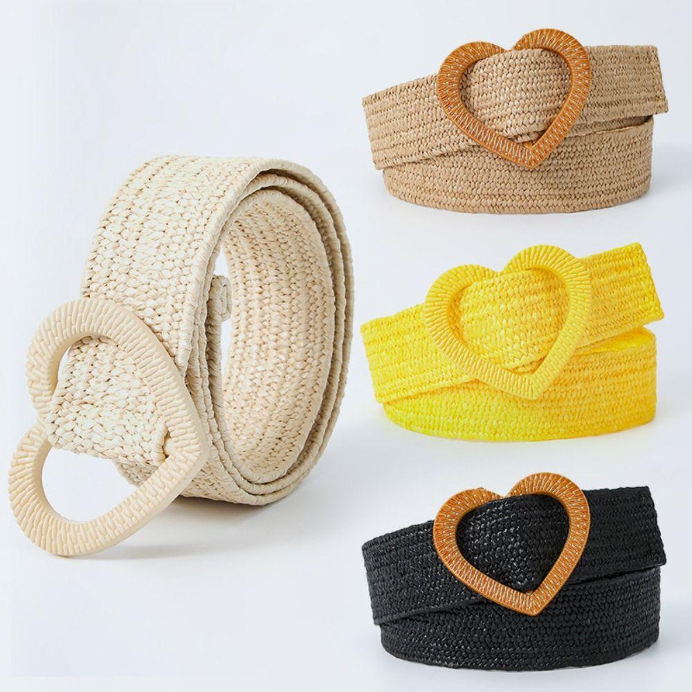 

4cm Wide Waist Belt Love Heart Buckle Waistband Summer Braided Belt синій