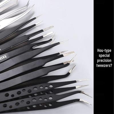 Anti-static Stainless Steel Tweezers Set: Straight, Pointed, Bent Tips for Electronics