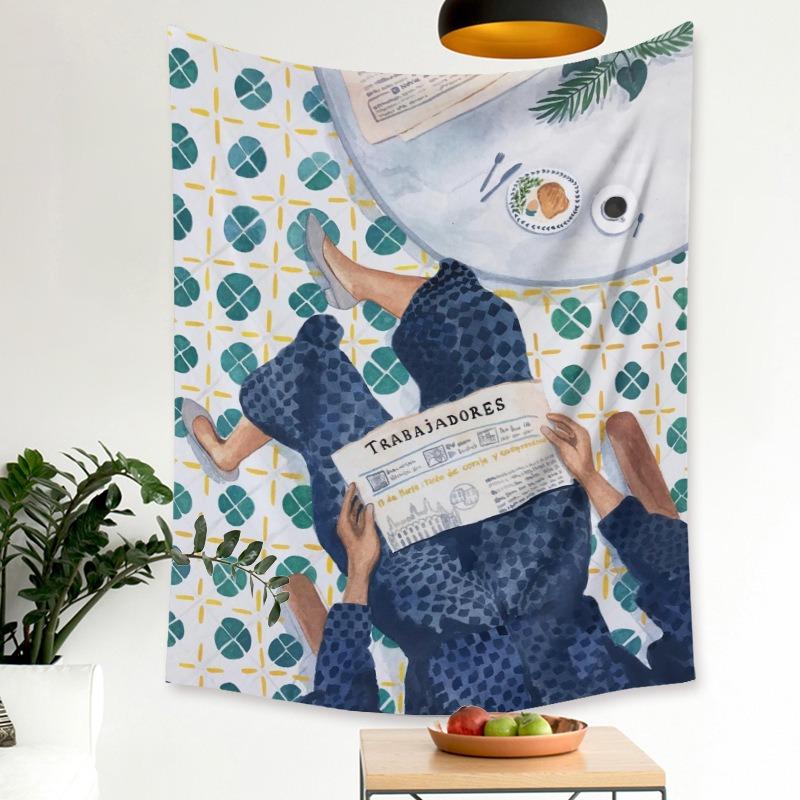 Retro Comic Green Plant Tapestry Home Wall Decoration Tapestry Bedroom Living Room Tapestry