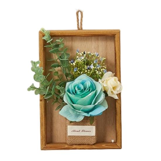 Artificial Plants Wall Decor, Rustic Farmhouse Wall Hanging Planter, Vintage Wood Framed Fake Plants Holder for Indoor Living Room, Kitchen, Bedroom
