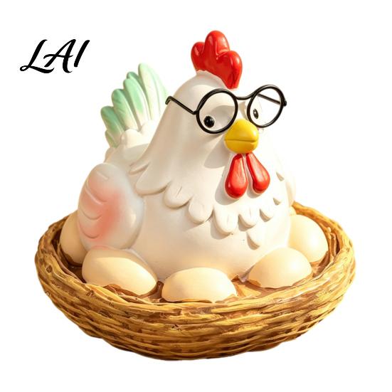 Weatherproof Resin Garden Decor Cartoon Hen Statue with Eggs Pastoral Style Figurine for Handmade Farmhouse Kitchen Ornaments Yard Patio Decor