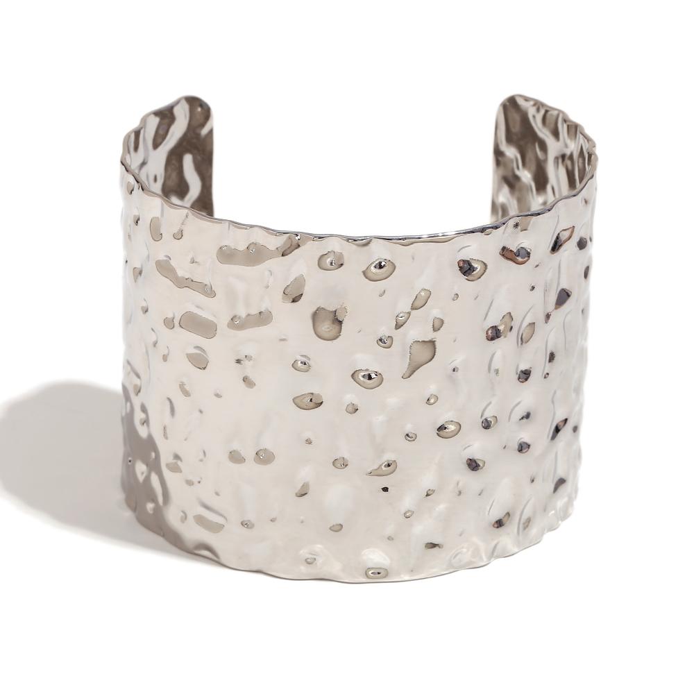 

MamacitaSlay Exaggerate Wide Hammered Texture bangles stainless steel bracelet women trendy women s stainless steel jewelry срібний