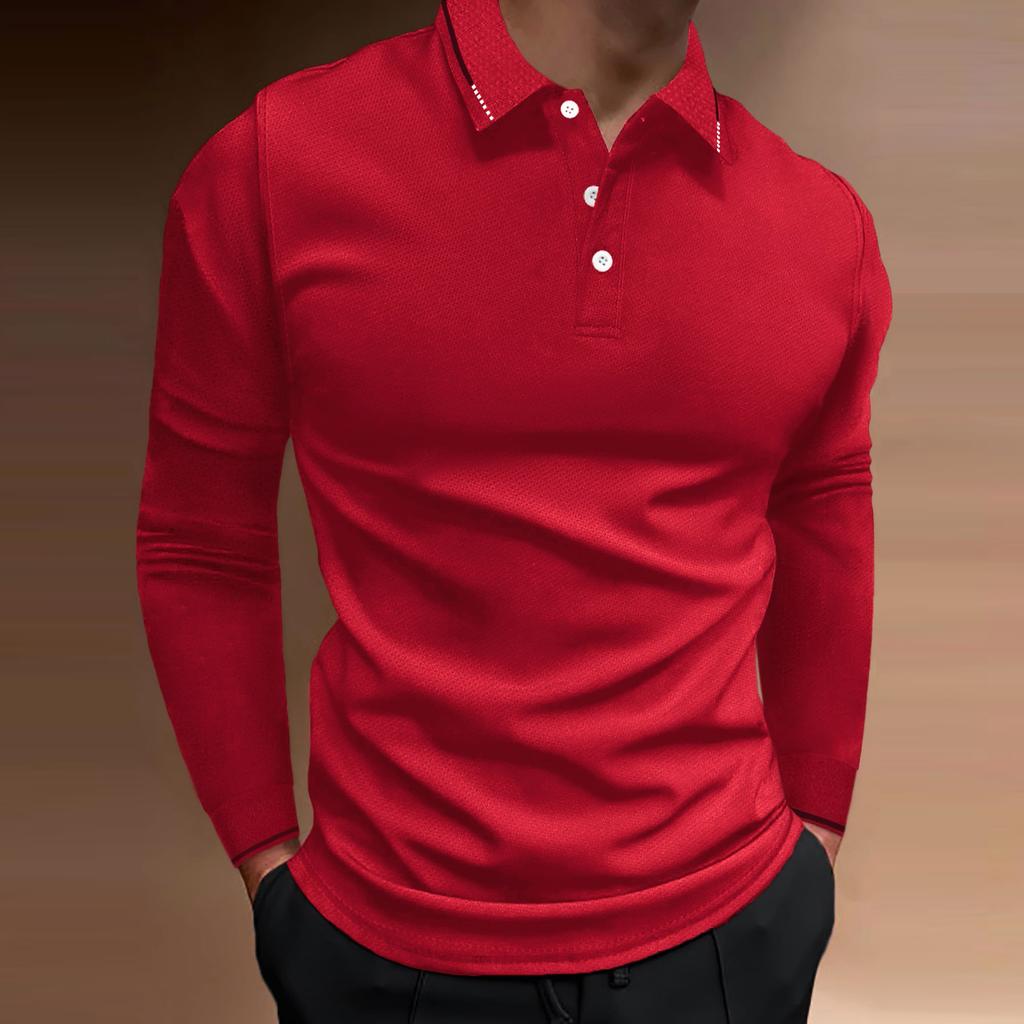Men S Casual Long Sleeve Polo Shirt Solid Color For Daily Wear