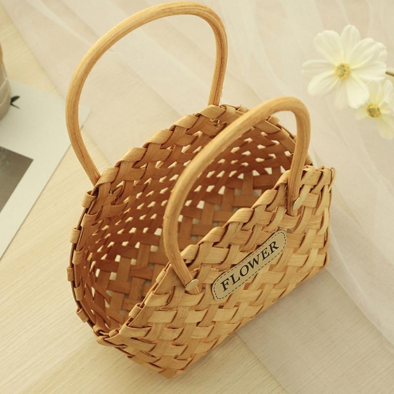Hand-Woven Wood Flower Basket for Teacher's Day and Mother Day Online Celebrity Posing Props Portable Gift Basket