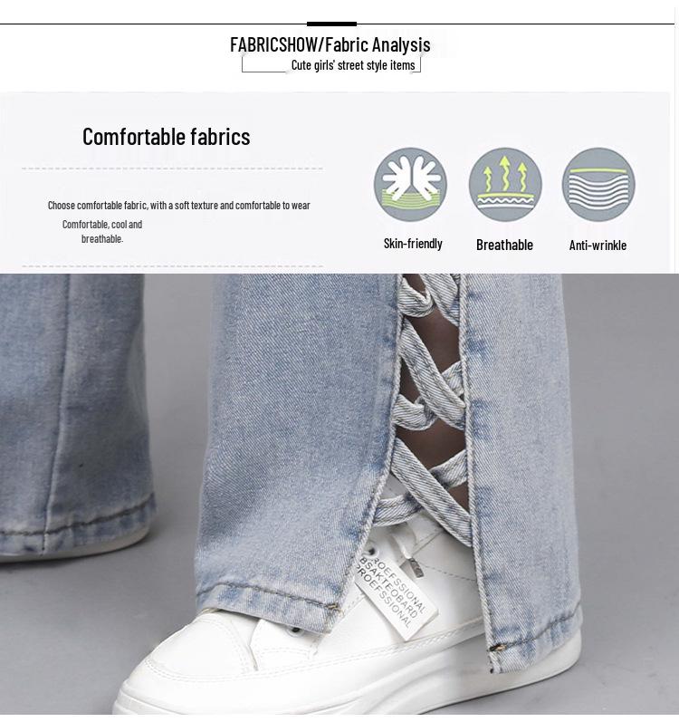 Women's Light Blue Summer Jeans - Stylish Design, Side Hollow, Straight Wide Leg