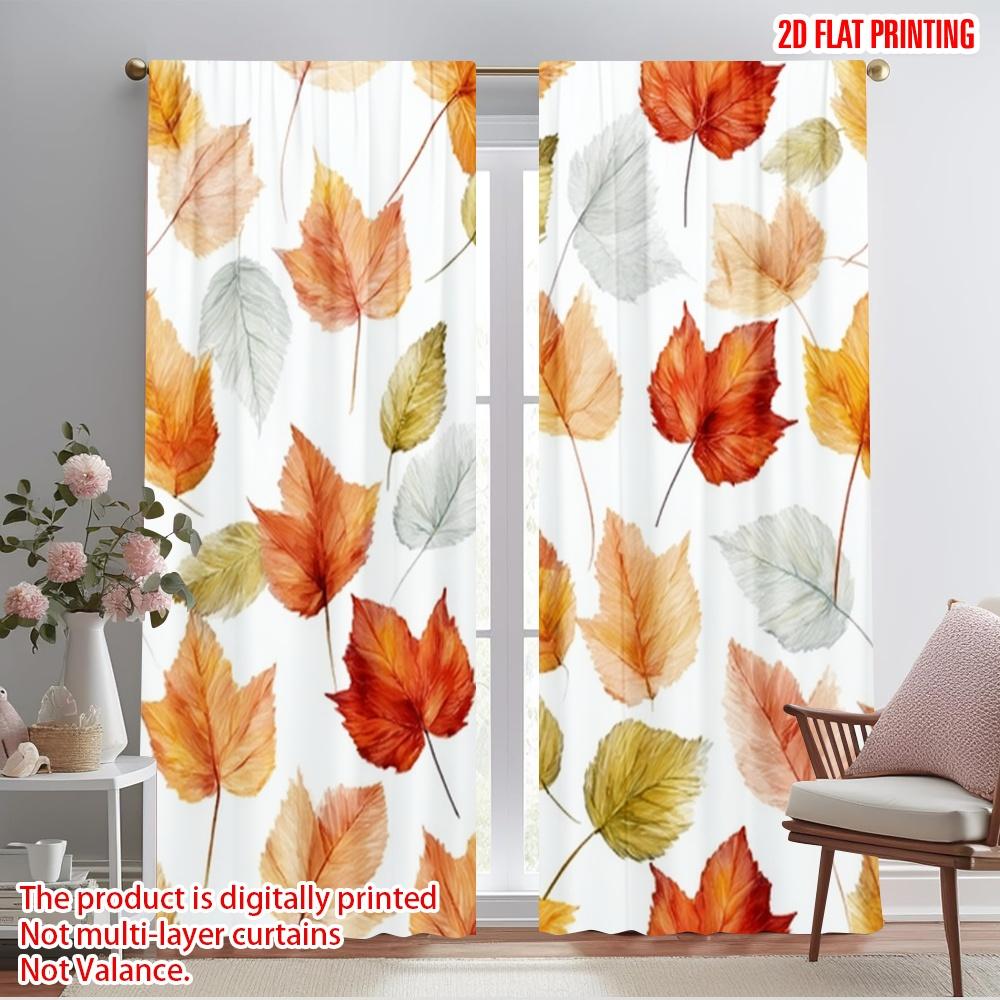 

2 шт. 2D Шторы с плоской печатью Осенние листья акварелью _D Ткань без электричества 0 Идеально для новогодних праздников 53x116cm 2pc&Without mount