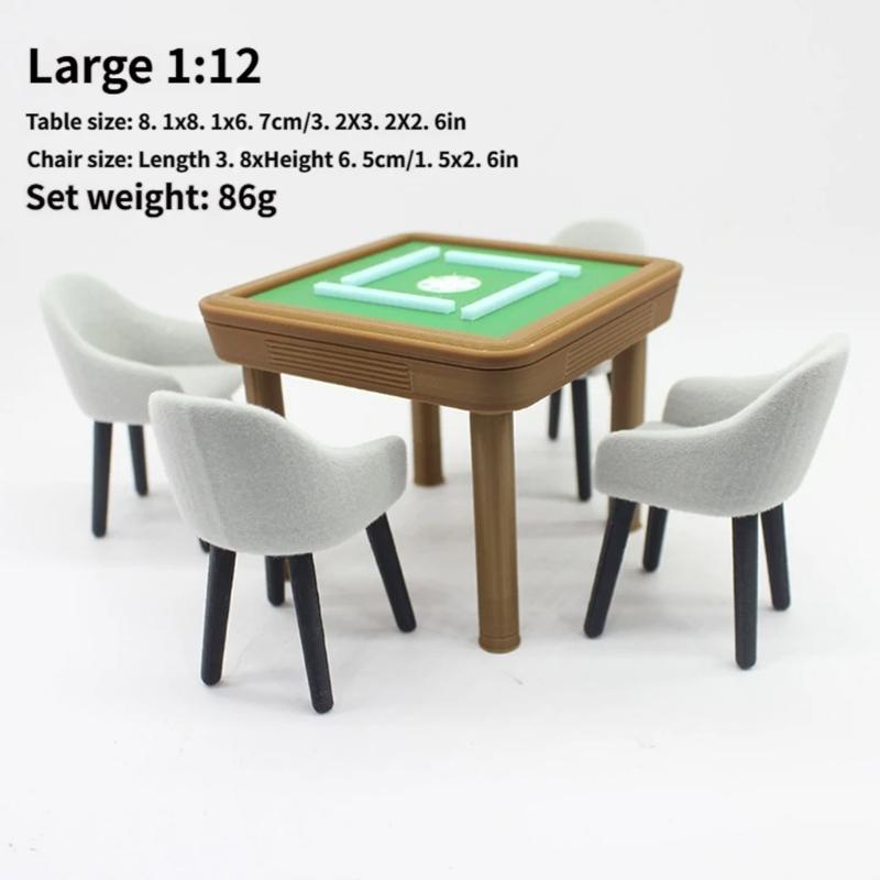 1/12 Scale Miniature Mahjong Table and Chair Model Figurine For Doll House With Realistic And Fine Detail Scene Setting