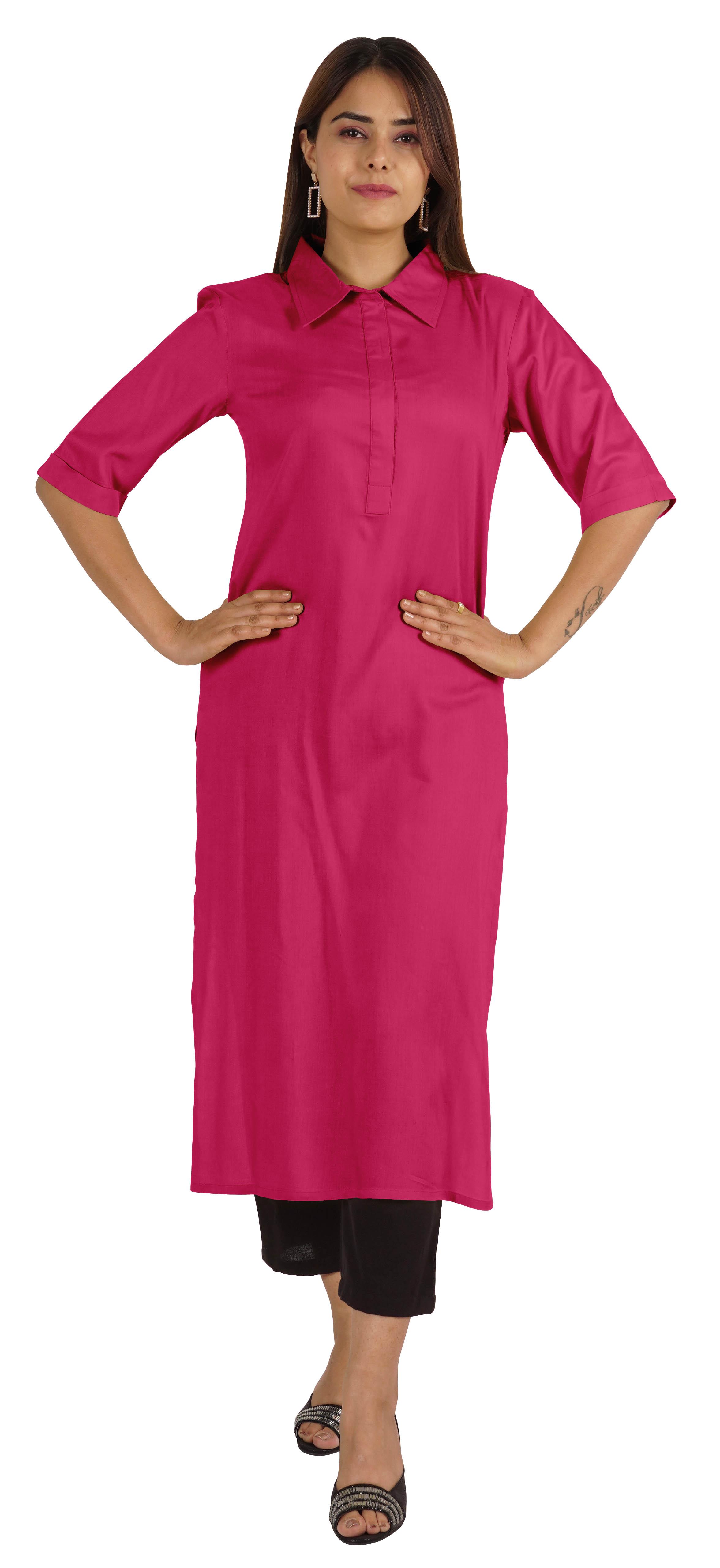 

Жіночий суцільний комір Moomaya з етнічним коміром Kurti Rayon Ethnic Kurta Indian XXL рожевий