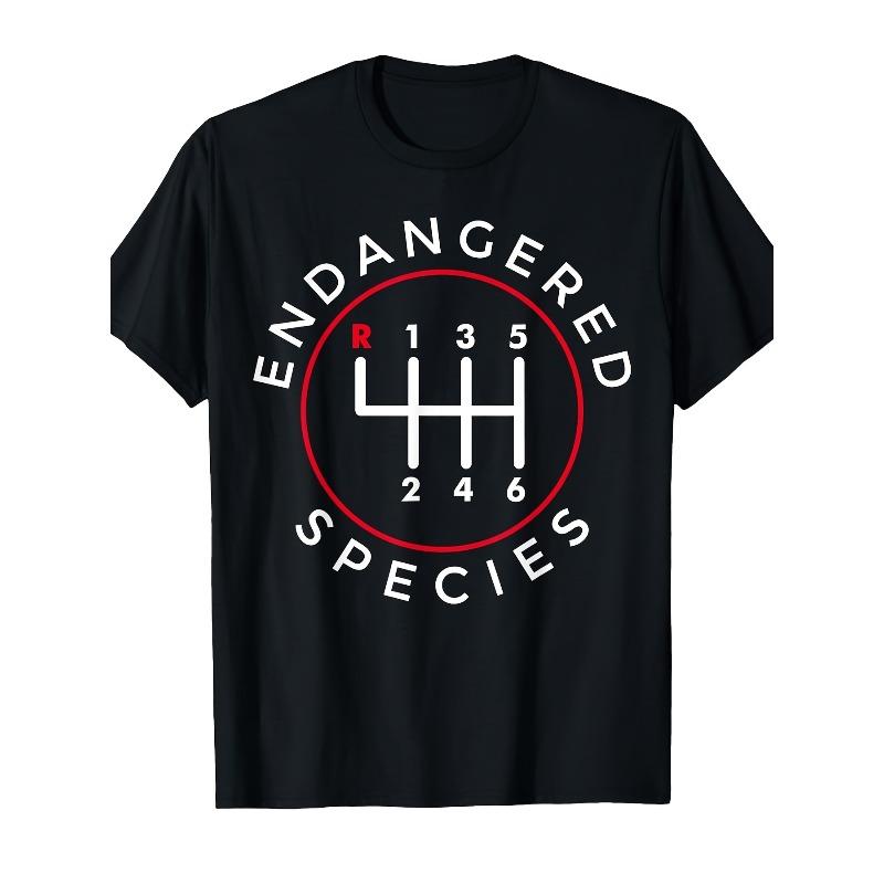 

European sizes Endangered Species Manual Gearbox Stick Shift 6-Speed Graphic T-Shirt - Retro Automotive Design with Red 4XL чорний