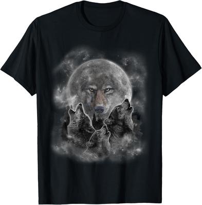 Wolf Pack Howling At Full Moon Graphic Print Short Sleeve Crewneck Cotton T-Shirt for Men