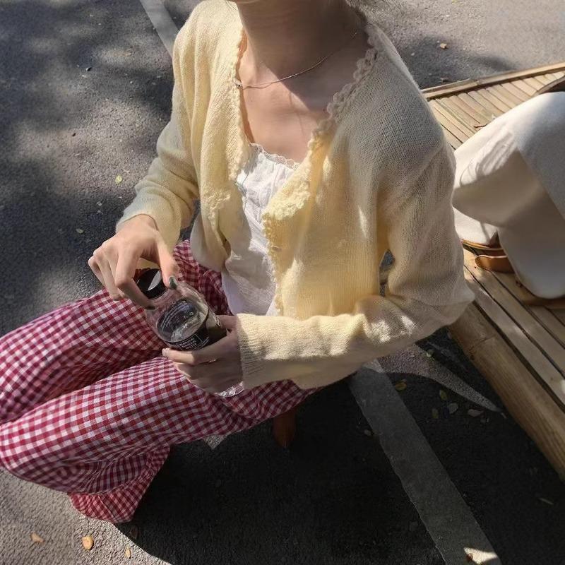 

Новый весенний кардиган из мохера, вязаный, тонкий женский топ конфетного цвета, сладкий дофаминовый one size fits all жёлтый