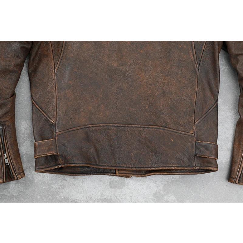 Chinesische Größe Rindsleder Ledermantel Herren Retro Distressed Motorrad Fahrradbekleidung Trendy Jugend LapeSpring und Herbst Mantel