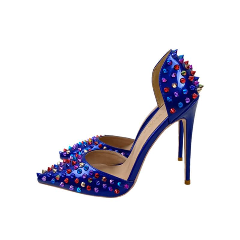 8-12cmBarevné Nýty Dámské Lodičky s Špičatou Špičkou s Bočním Výřezem na Vysokém Podpatku pro Párty Šaty Sexy Dámské Večerní Šaty Stiletto Lodičky33-46