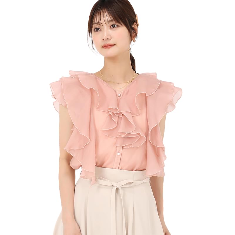 

Mishmash Short Sleeve Blouse with Pink Women s Ruffles, Sheer, Feminine, розовый