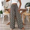High Waist Printed Wide Leg Pants Women's Elastic Waist Casual Pants Bohemian Pants