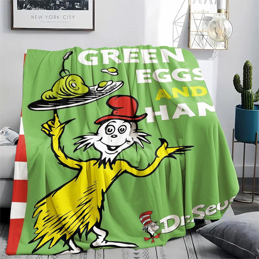 1PC Green Eggs and Ham Print Flannel Blanket, High quality All Seasons, Home Decor, Warmth and Comfort, Perfect for Christmas Gifts