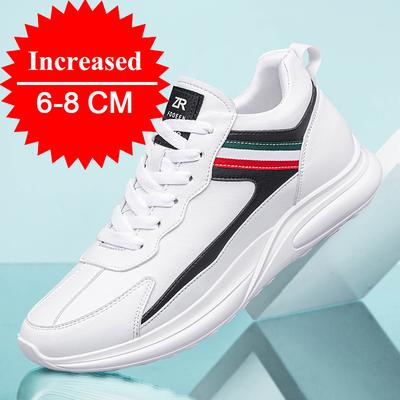 Fashion New Men Height Increasing Shoes 8cm Casual Shoes White Sports Shoes Men Invisible Leather Shoes Inner Height 6cm Elevator Shoes