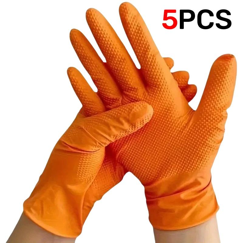 

New Heavy Duty Nitrile Work Gloves Orange Disposible Latex Free PVC Gloves for Car Industry Gardening Care Cooking Tools L