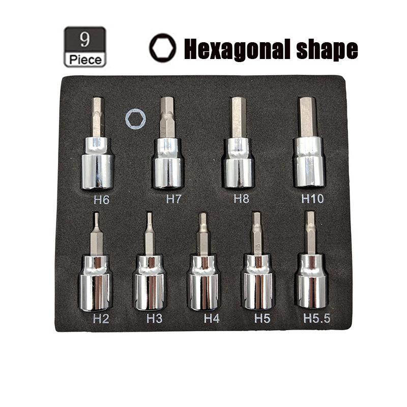 

Набор из 9 шестигранных головок, прочные торцевые головки с шестигранным ключом, профессиональный набор метрических инструментов для дрели с приводом 3/8 дюйма, прочный набор ударных головок