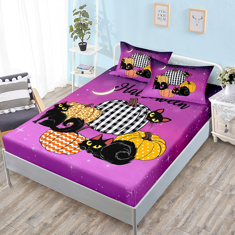 Halloween Three-Piece Set Funny Pumpkin Mattress, Mattress Cover, Mattress Protective Cover