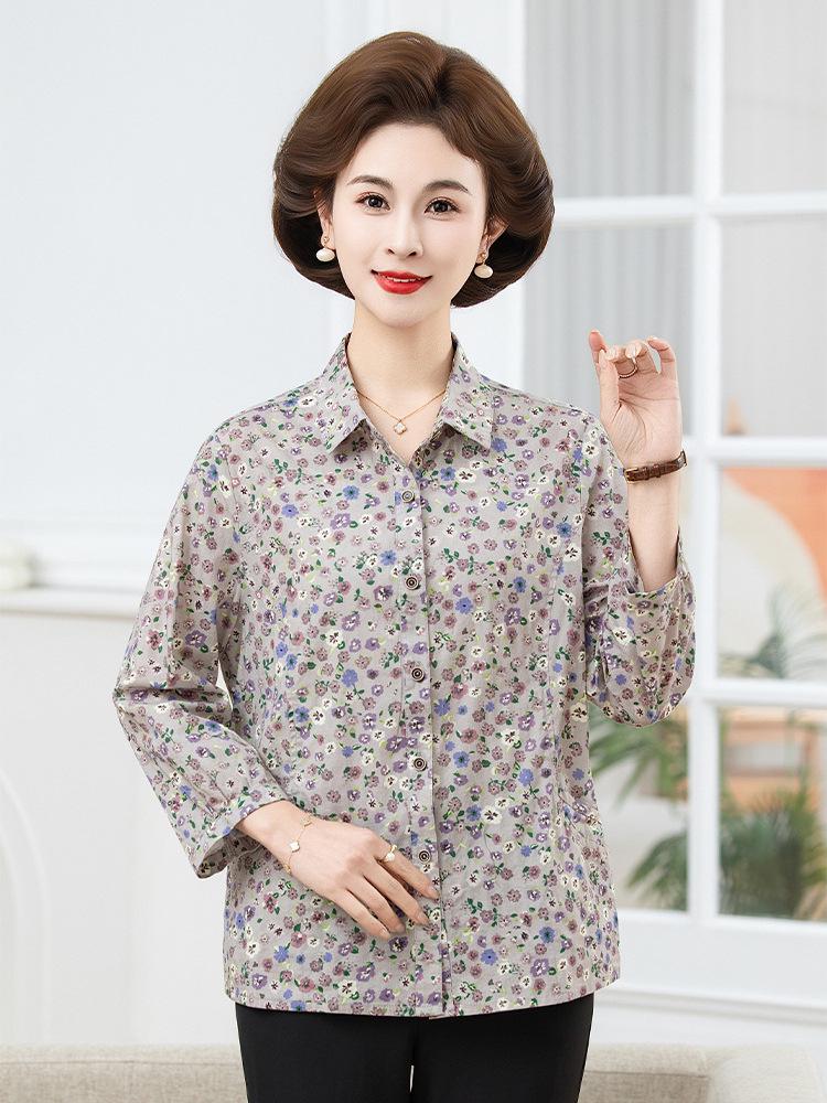 2026 Pure Cotton Loose Mid-Sleeve Shirt for Middle-Aged & Elderly Women