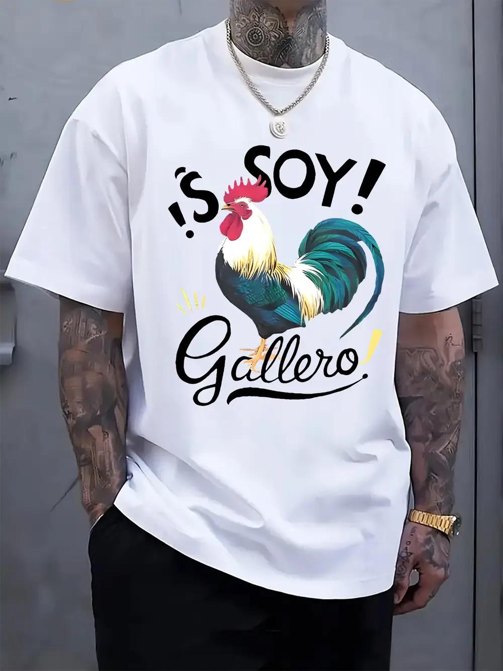 Casual Rooster Graphic T-shirt - SOY! GALLERO! Print XXXL